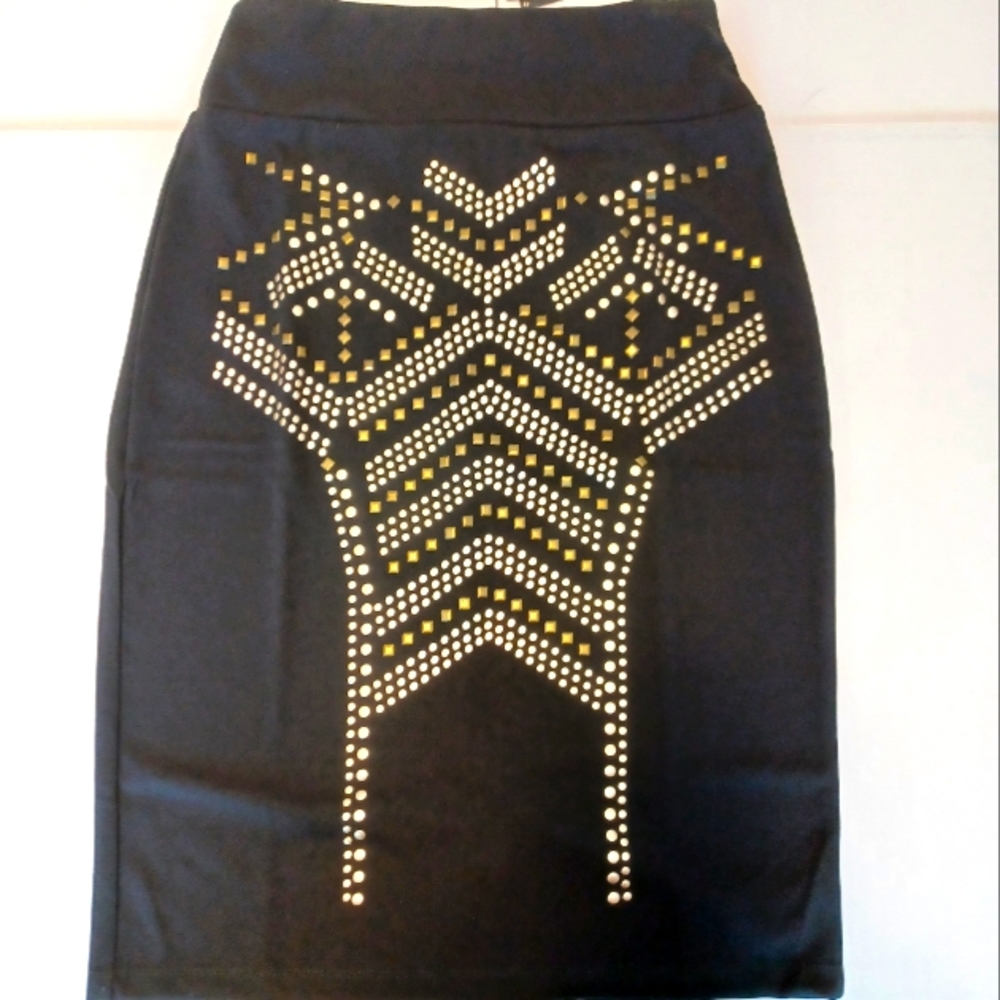 NEW Chances R Rivet Studded Black Pencil Midi Skirt Sz Med NWT Moto Mobwife